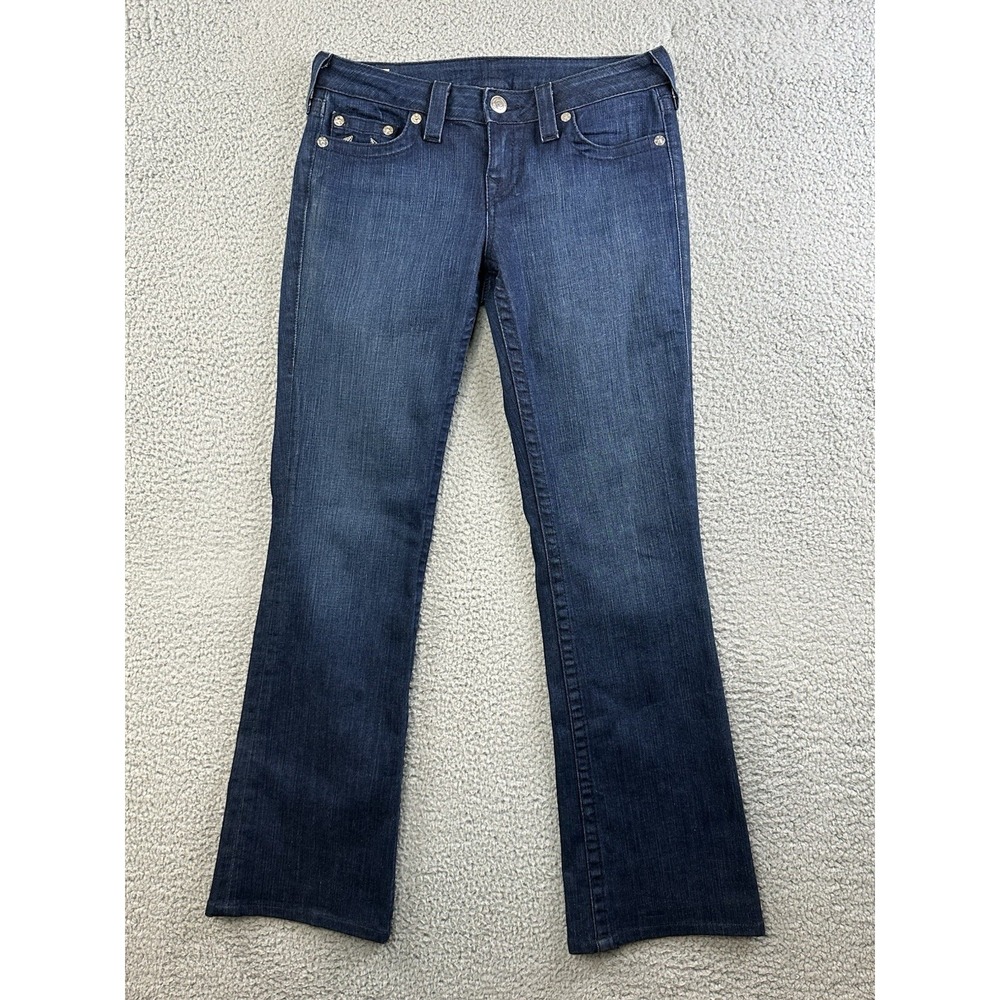 True Religion Tori Jeans Womens Sz 29 Low Bootcut Flare Leg Dark Blue 31x32